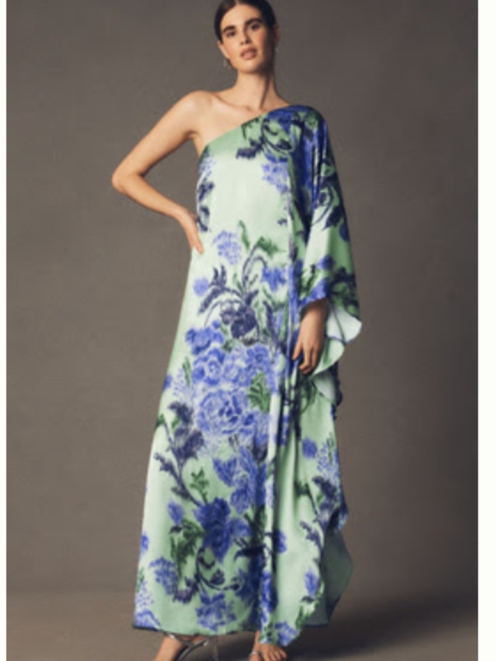 BHLDN Floral One-Shoulder Maxi Dress in Blue and Green